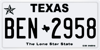 TX license plate BEN2958