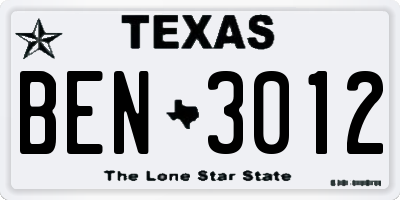 TX license plate BEN3012