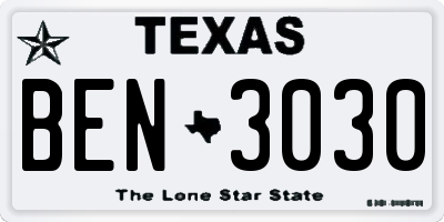 TX license plate BEN3030