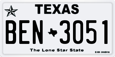 TX license plate BEN3051