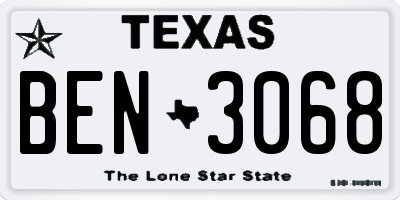 TX license plate BEN3068