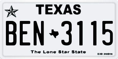 TX license plate BEN3115