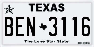 TX license plate BEN3116