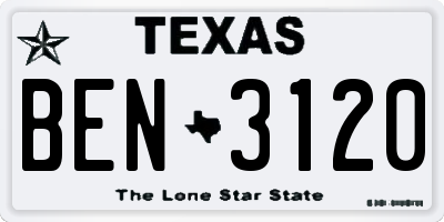 TX license plate BEN3120