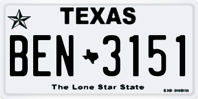 TX license plate BEN3151