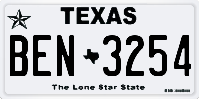 TX license plate BEN3254