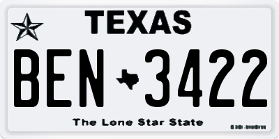 TX license plate BEN3422