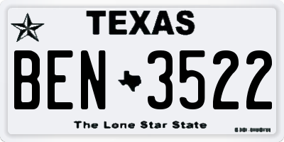 TX license plate BEN3522