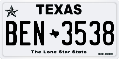 TX license plate BEN3538