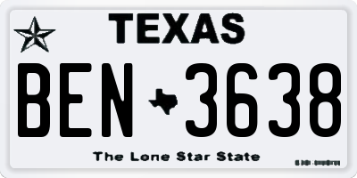 TX license plate BEN3638