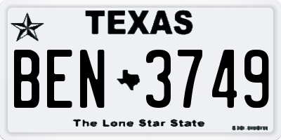 TX license plate BEN3749