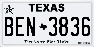 TX license plate BEN3836