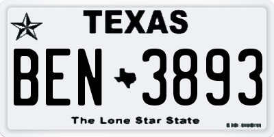 TX license plate BEN3893