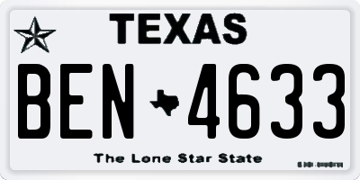 TX license plate BEN4633