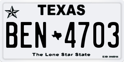 TX license plate BEN4703