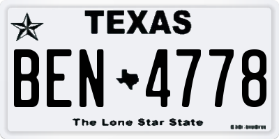 TX license plate BEN4778