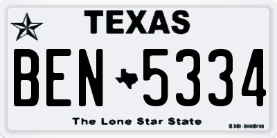 TX license plate BEN5334