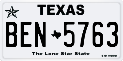 TX license plate BEN5763
