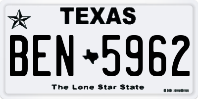 TX license plate BEN5962