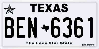 TX license plate BEN6361