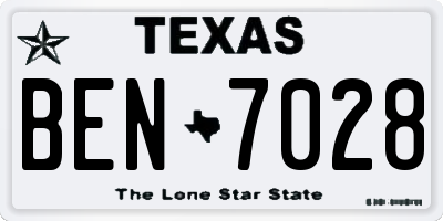 TX license plate BEN7028