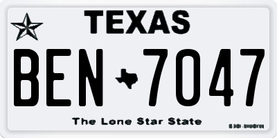 TX license plate BEN7047