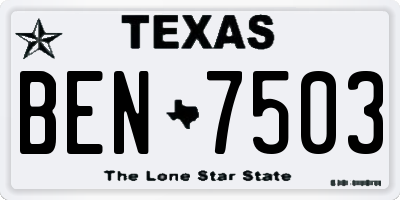 TX license plate BEN7503