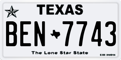 TX license plate BEN7743
