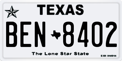 TX license plate BEN8402