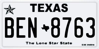 TX license plate BEN8763