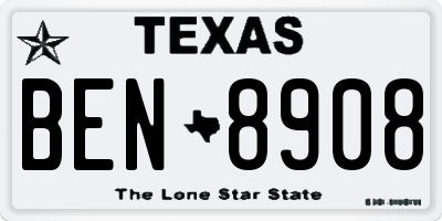 TX license plate BEN8908