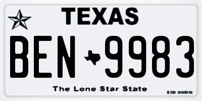 TX license plate BEN9983