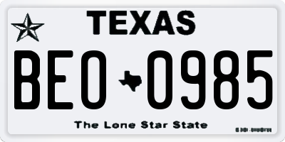 TX license plate BEO0985
