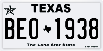TX license plate BEO1938