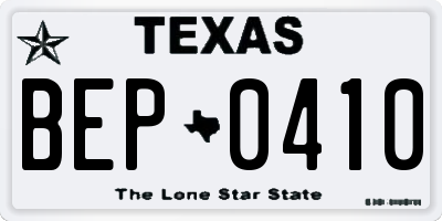 TX license plate BEP0410