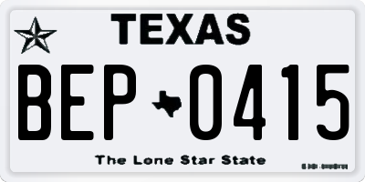 TX license plate BEP0415