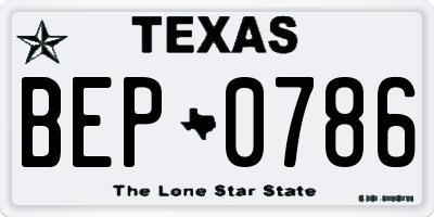 TX license plate BEP0786