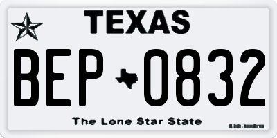 TX license plate BEP0832