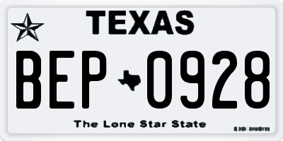 TX license plate BEP0928
