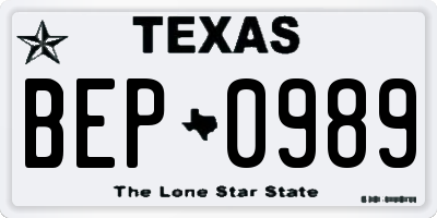 TX license plate BEP0989