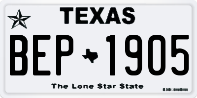 TX license plate BEP1905