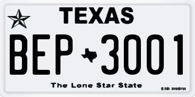 TX license plate BEP3001