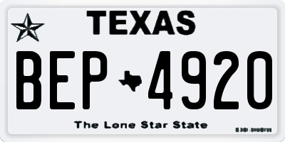 TX license plate BEP4920