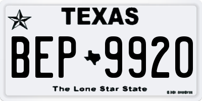 TX license plate BEP9920