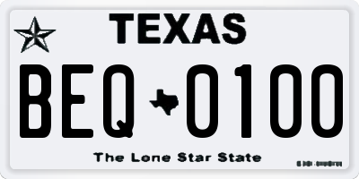 TX license plate BEQ0100
