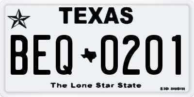 TX license plate BEQ0201
