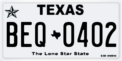 TX license plate BEQ0402