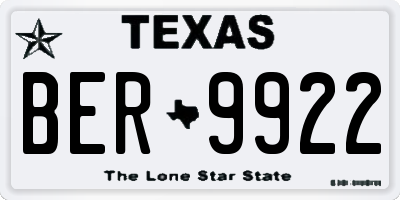 TX license plate BER9922