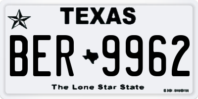 TX license plate BER9962