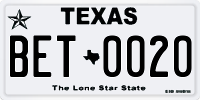 TX license plate BET0020